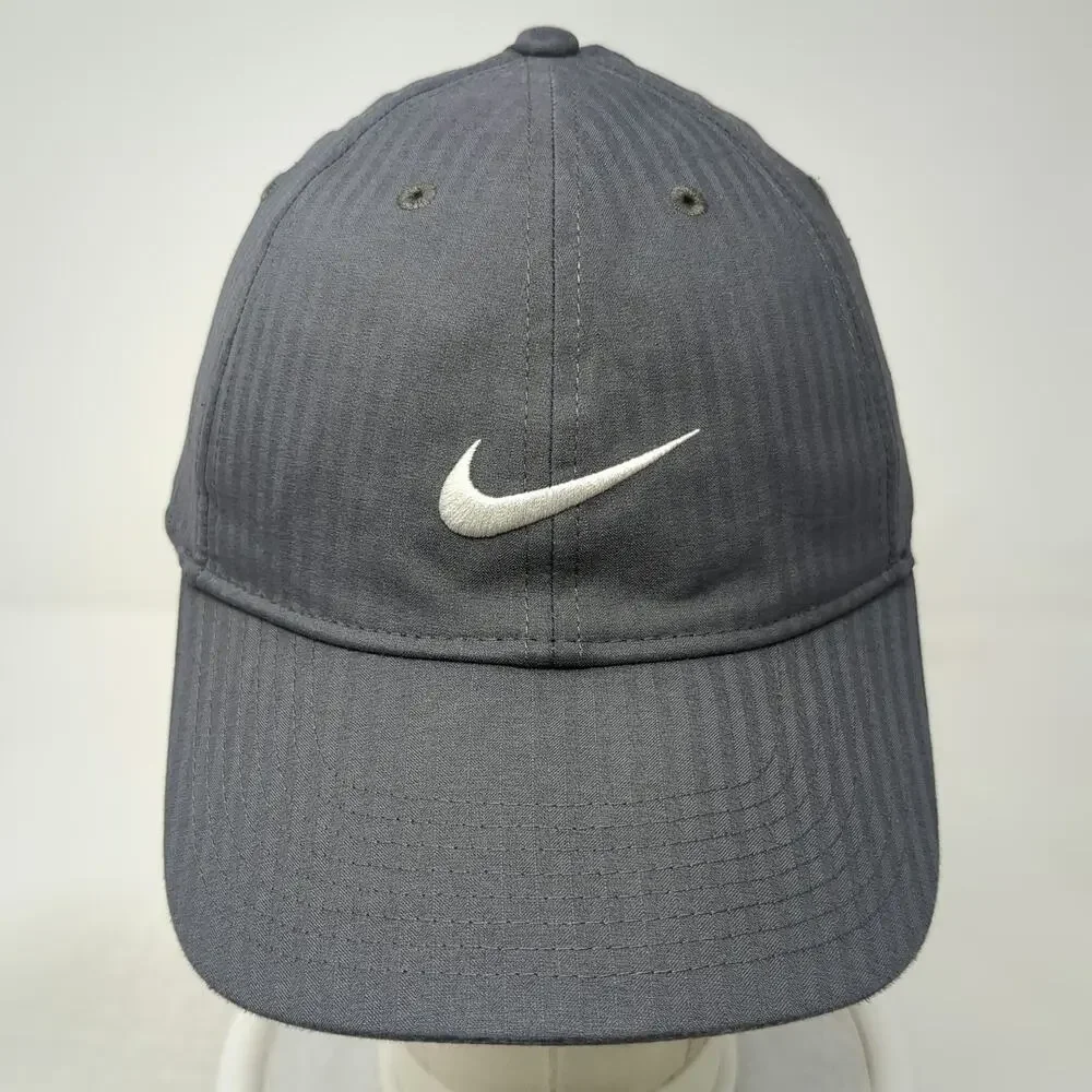Nike Baseball Cap Gray OSFM Slideback Swoosh Golf Herringbone Curved Bill hat